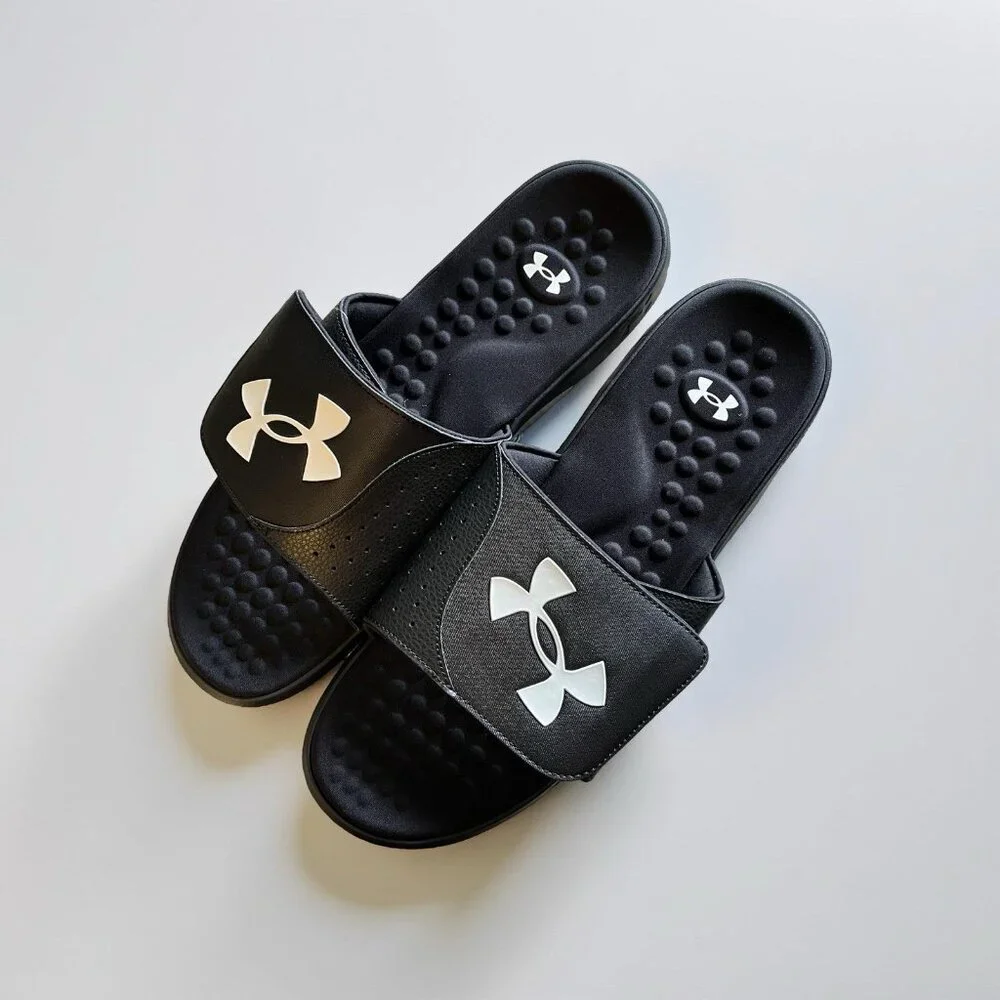 Under Armour Men's Ignite Pro Slide Sandal Black/Black/White‎ Size 17, New!